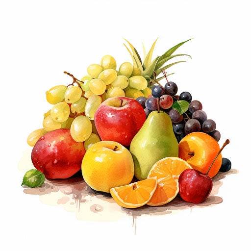 Fruit illustration in the style of oil painting, on white background