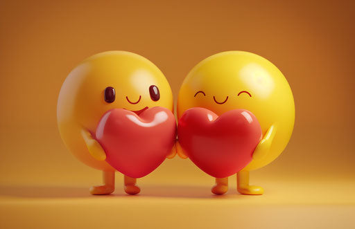Animated hearts on brown background, cute and colorful