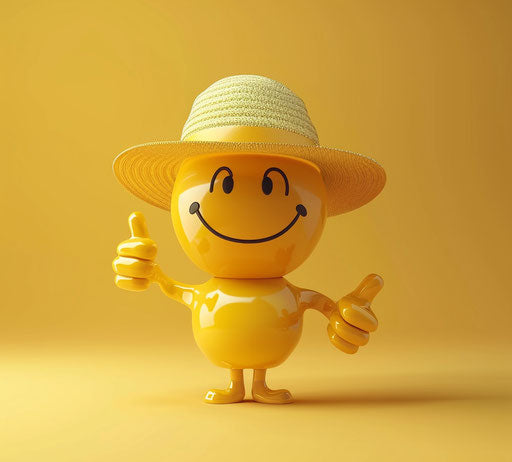 Happy man emoji with straw hat giving a thumbs up