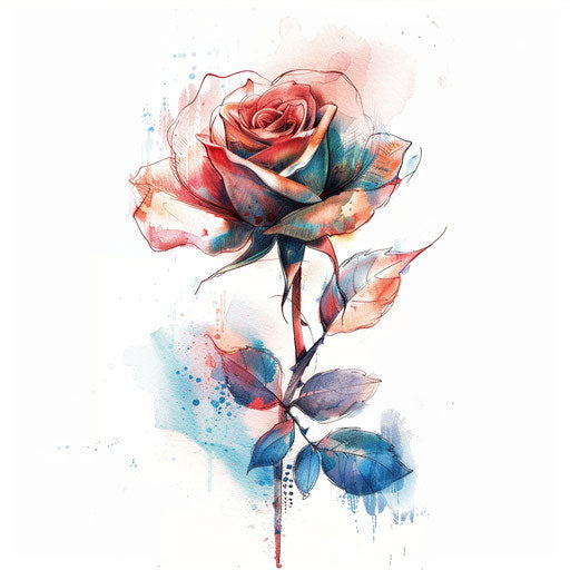 Delicate rose tattoo design with pastel colors on white background