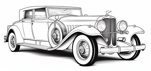 Car coloring drawing for kids, gritty Hollywood glamour style