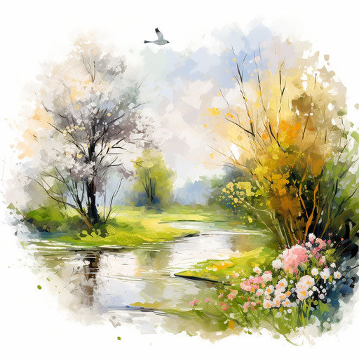 Impressionistic spring art on white background