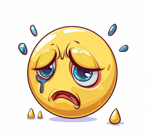 Crying emoji, white background, clip art style, high resolution, cute and adorable in the style of various artists