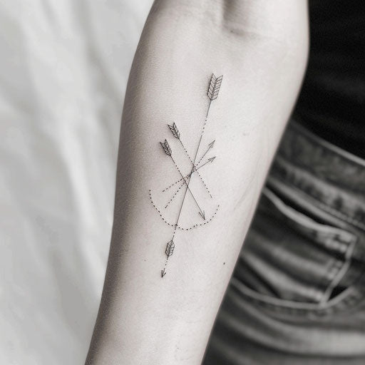 Minimalist geometric arrow tattoo, sharp lines and angles