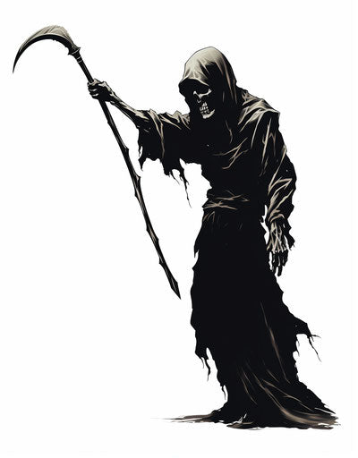 Black and white grim reaper with scythe