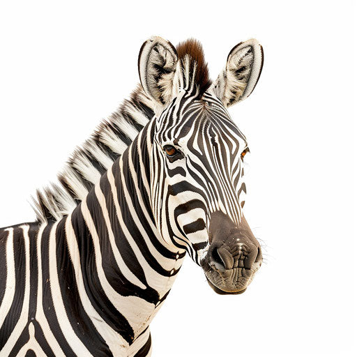 Zebra clipart in a photo realistic style on flat white background