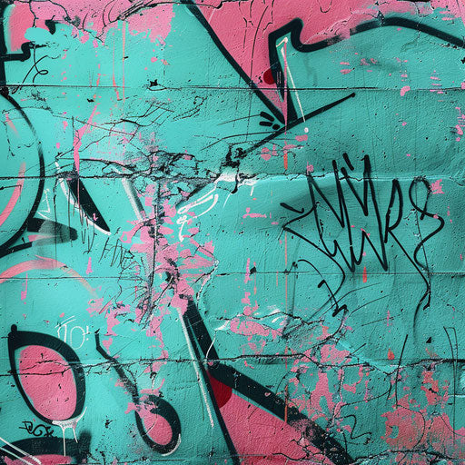 Realistic graffiti with flat teal background, vibrant contrasts