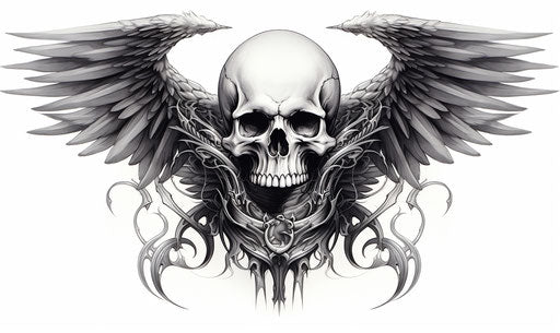 Skull with wings, black and white style, rtx on