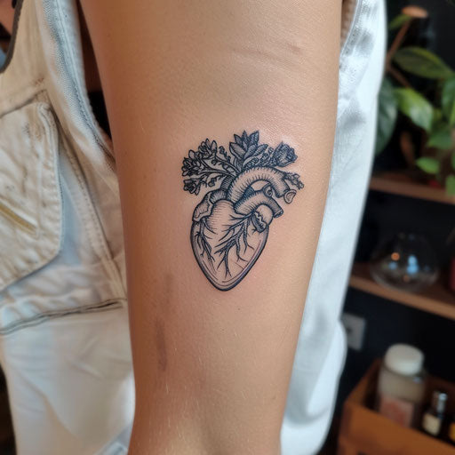 Small heart line tattoo in the style of Ed Hardy