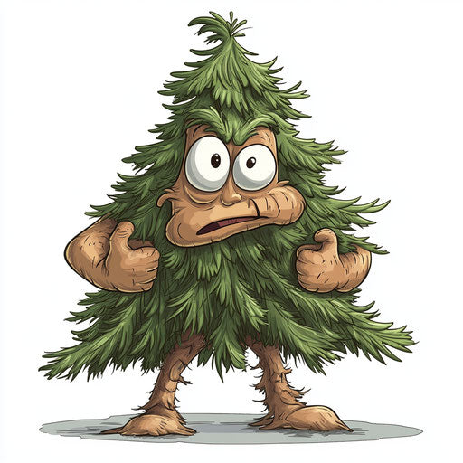 Humorous caricature of a pine tree clipart with human features