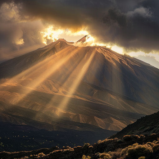 Mount Teide, Canary Islands with dramatic light beams and shadows