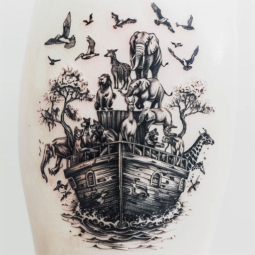 Noah's Ark tattoo with a variety of animals