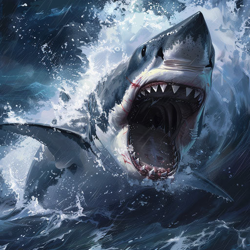 Great white shark leaping with jaws wide open