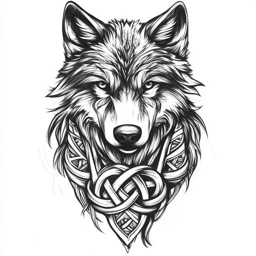 Tattoo sketch of wolf with Celtic knots on white background