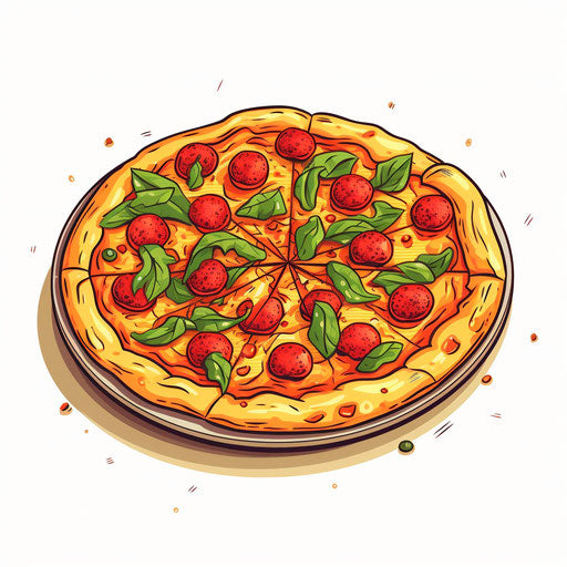 Pizza illustration in Minimalist style, on white background