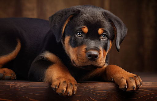 Rottweiler puppy adoption, in the style of Firmin Baes