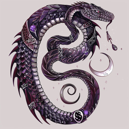 Mystical flat tattoo sketch of a serpent with ancient runes, dark ...