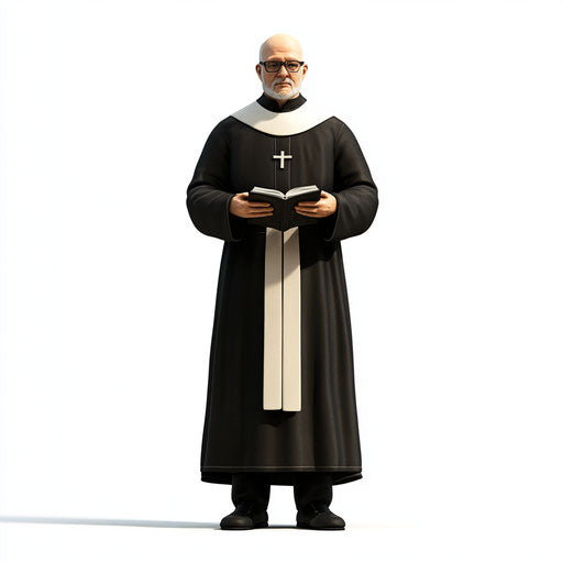 3D priest, photo realistic style on flat white background