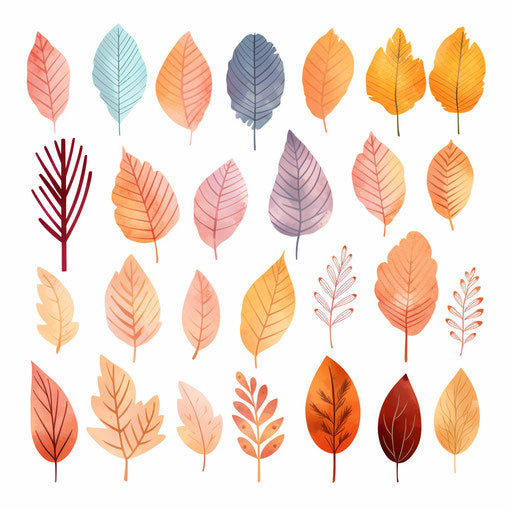 Autumn leaves clipart in the style of Pastel Colors Art, on white background