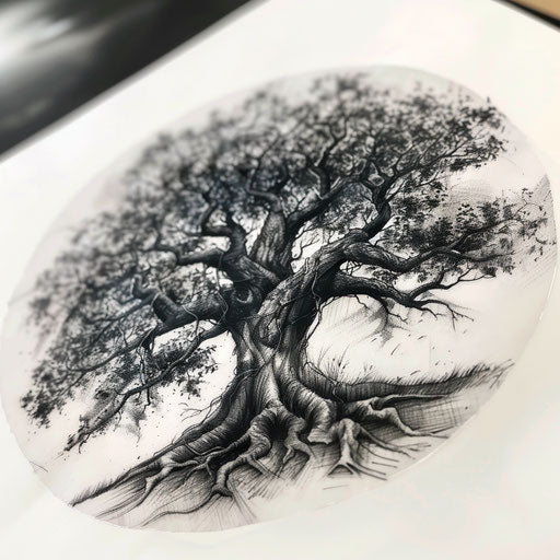 Realistic black and grey tree of life tattoo sketch