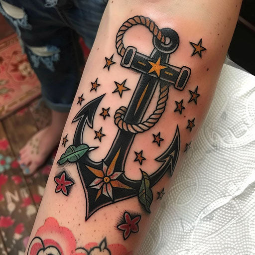 Classic mom tattoo with anchors and nautical stars