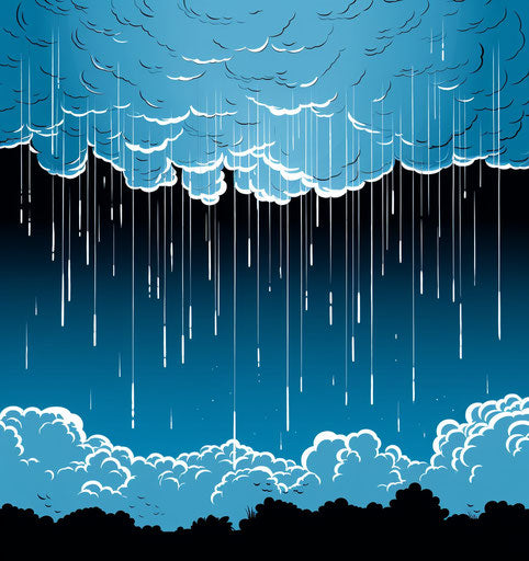 Vector clip art of rain and clouds, comic book style 15:16
