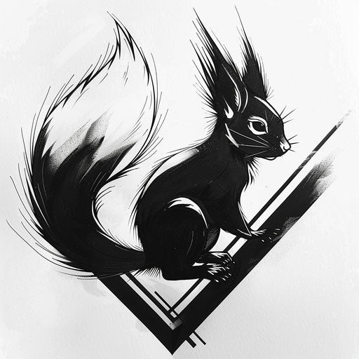 Minimalist sketch of squirrel silhouette with sleek geometric design
