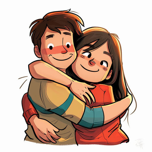 Cartoon couple in intense and simplistic style