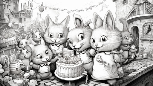 Happy birthday coloring pages in furry art style