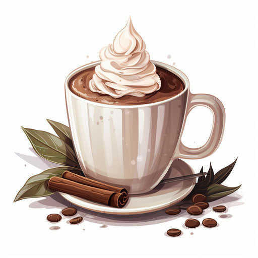 Hot cocoa illustration in the style of Chiaroscuro Art, on white background