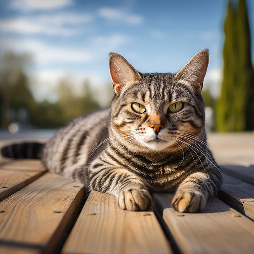 American cat lying on a dock