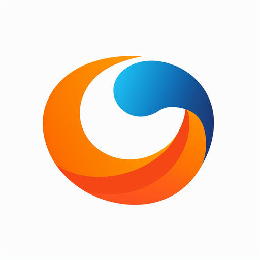 Bold business logo with minimalist design in vibrant orange and blue colors, on white background