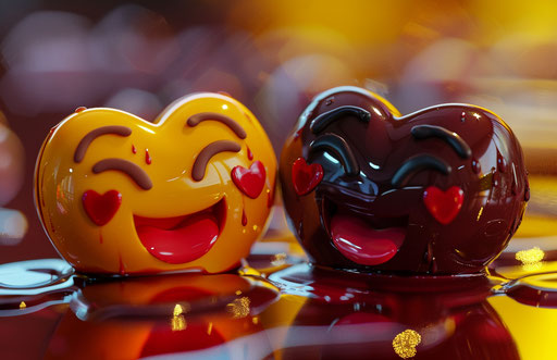 Cartoon love with chocolate and heart emoji