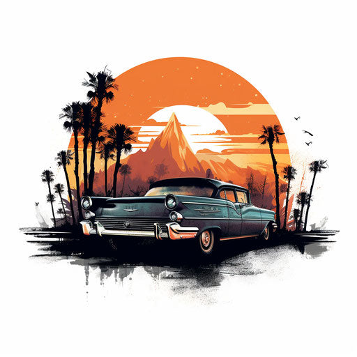 Road trip clip art in the style of Chiaroscuro Art