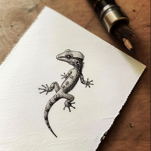 Classic flat tattoo sketch of a gecko with detailed textures