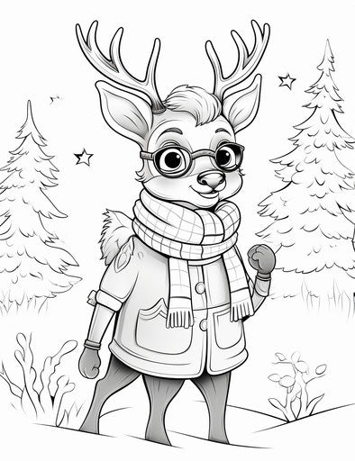 Printable coloring pages of Christmas man with a reindeer, adventurecore style