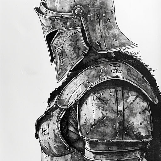 Detailed drawing of Spartan armor emphasizing texture and shadow, on white background