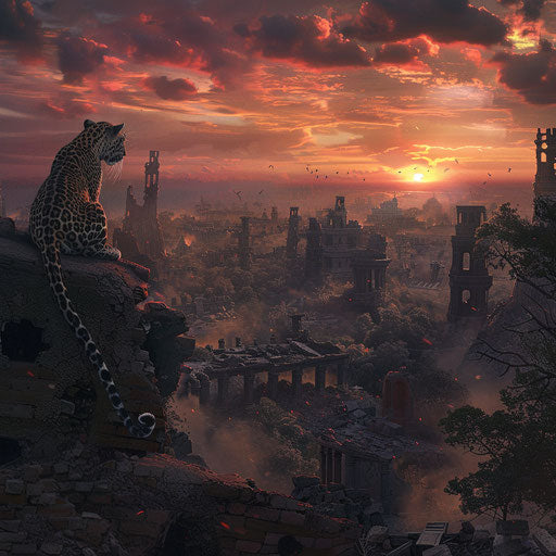 Lonely leopard in apocalyptic world