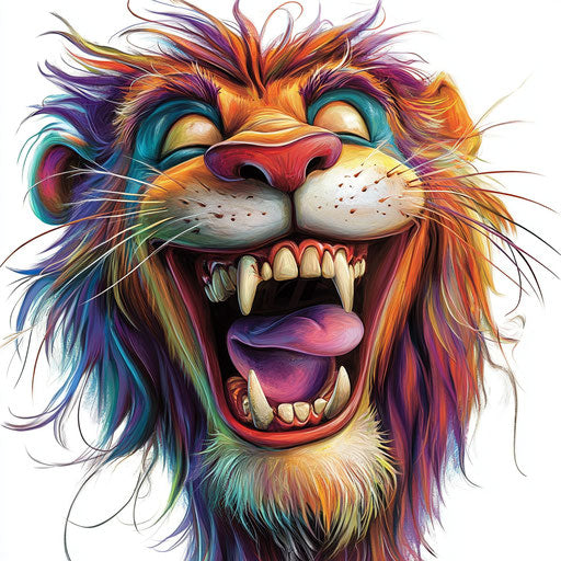 Amusing caricature of a lion face with human characteristics