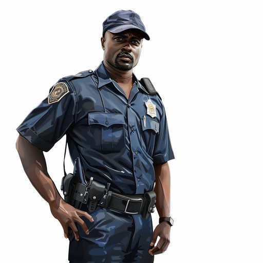 Illustration of a security guard in a photorealistic style