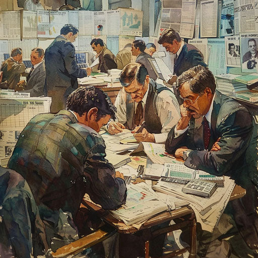 Financial illustrations on a bustling morning newspaper