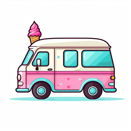 Minimalist ice cream truck clipart on white background