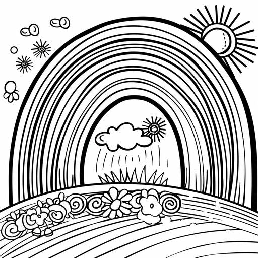 Rainbow with pot of gold - Coloring book page