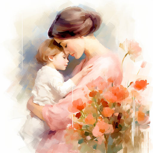 Mother's Day clipart in the style of Impressionistic Art, on a white background