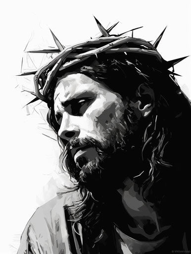 Vector crown of thorns, black and white portrait, nostalgic illustration