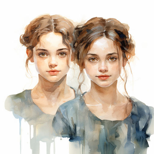 Twins illustration in the style of Oil painting