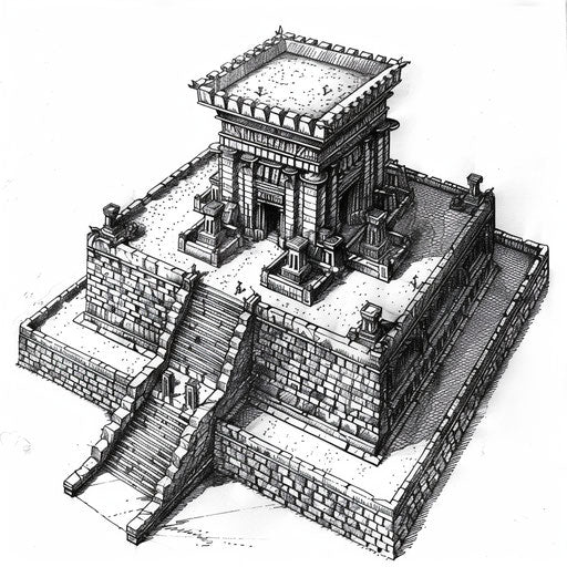 Detailed design of Solomon's Temple on white backdrop