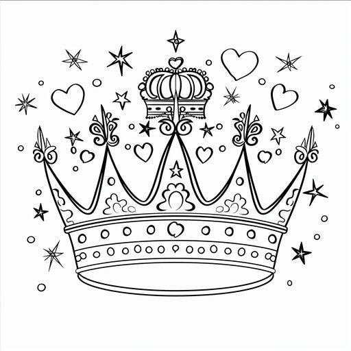Princess crown with stars and hearts, perfect for children. Coloring page