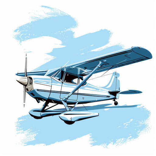 Charming flat tattoo sketch of a small single-engine plane, sky blue and white