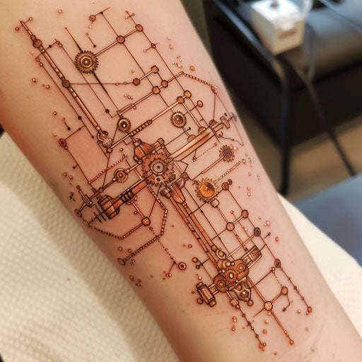 Steampunk-inspired Orion's belt constellation tattoo